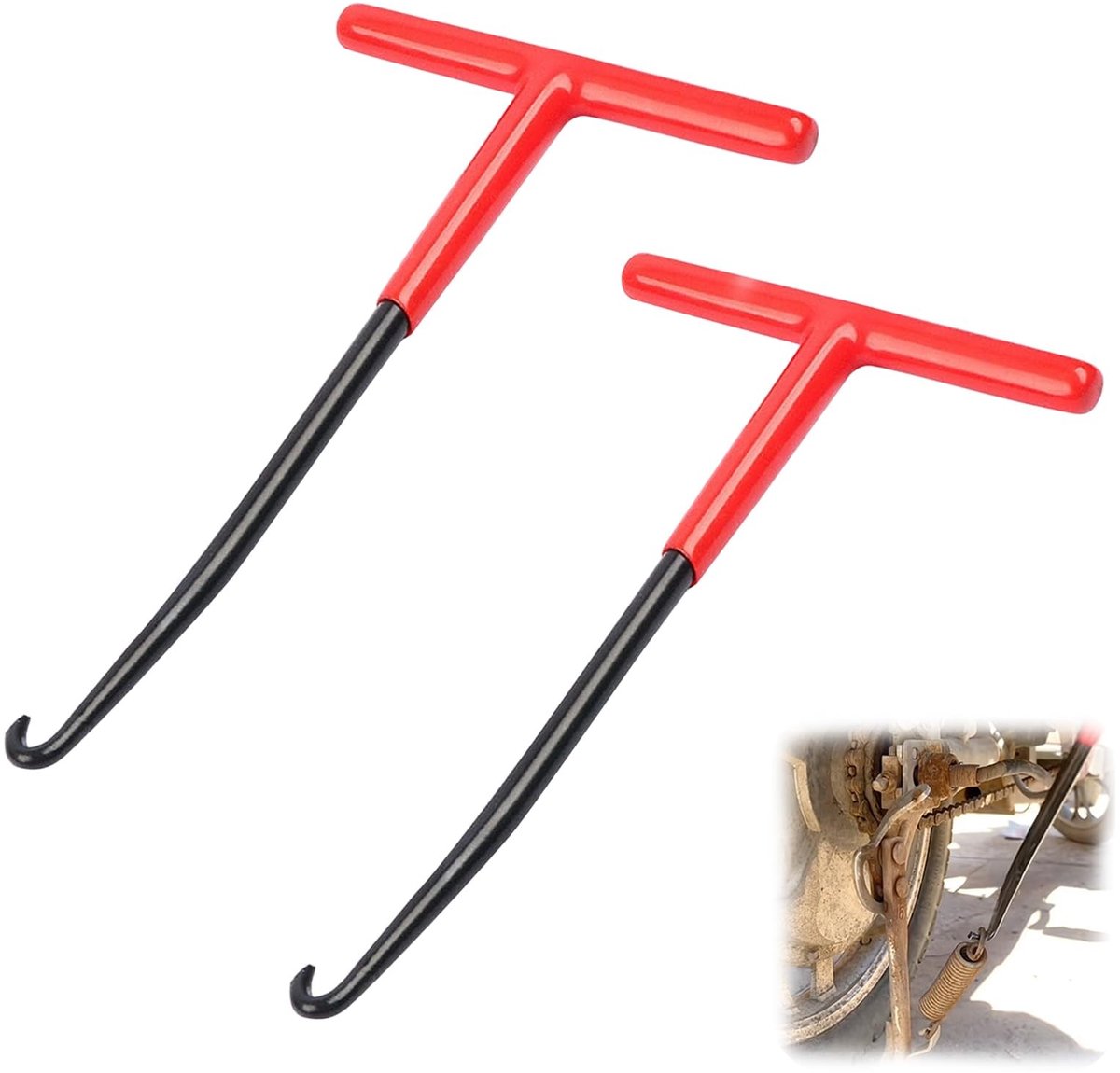 Dailygoods- Uitlaatveerhaak Set van 2 - T-vormige Trekhaak - Veertrekker - Robuust Koolstofstaal - Antislip Handgreep - Compact Formaat