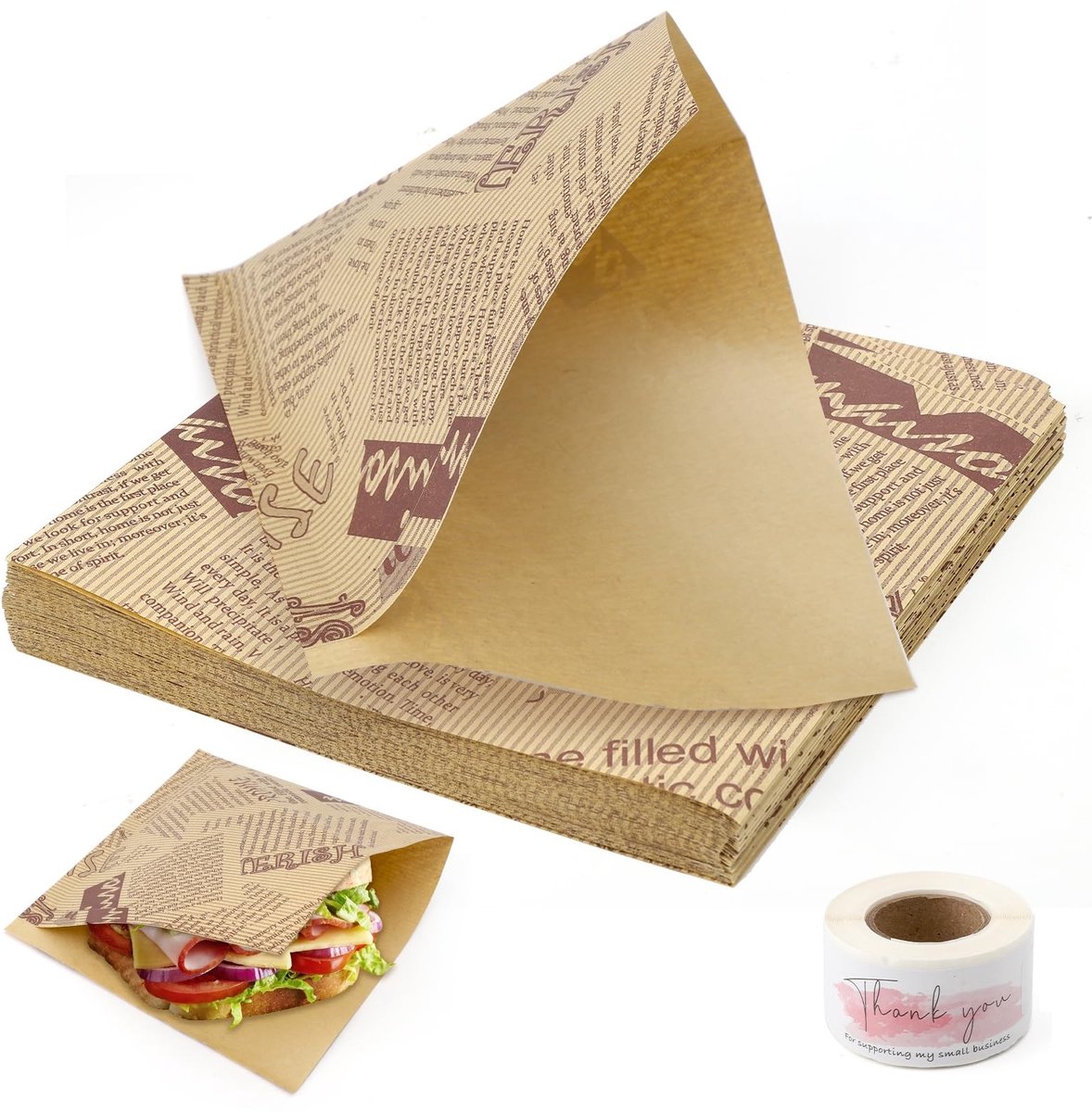 Dailygoods- Hamburgerpapier 100 Stuks - 15 x 15 cm - Waterdicht/Oliebestendig - Voedselbakjes - Snackzakken - Decoratief Patroon - Voedselzakjes