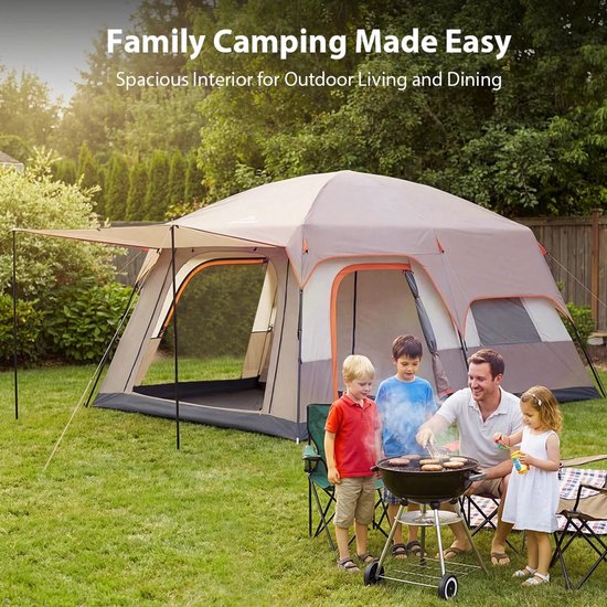 Velmio Glampingtent - Familietent - Paviljoentent - Tent - Voor 2-4 Personen - Winddicht - Met Muggennet - 210D Oxford - 2 Leefruimtes - UV-bescherming - 177,8 Hoog - Beige — afbeelding 4