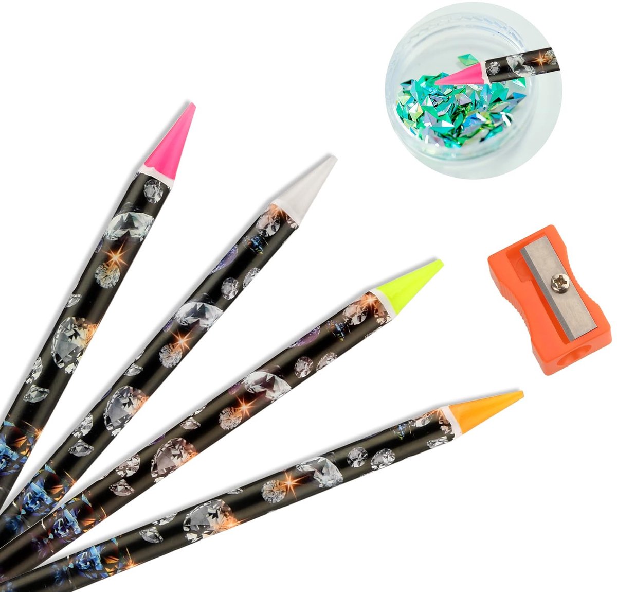 Dailygoods- Strasspicker 4 Stuks - Zelfklevende Waxstift - Nageldesign Gereedschap - Manicure Accessoires - Puntenslijper - Duurzaam en Comfortabel - Nagelstift