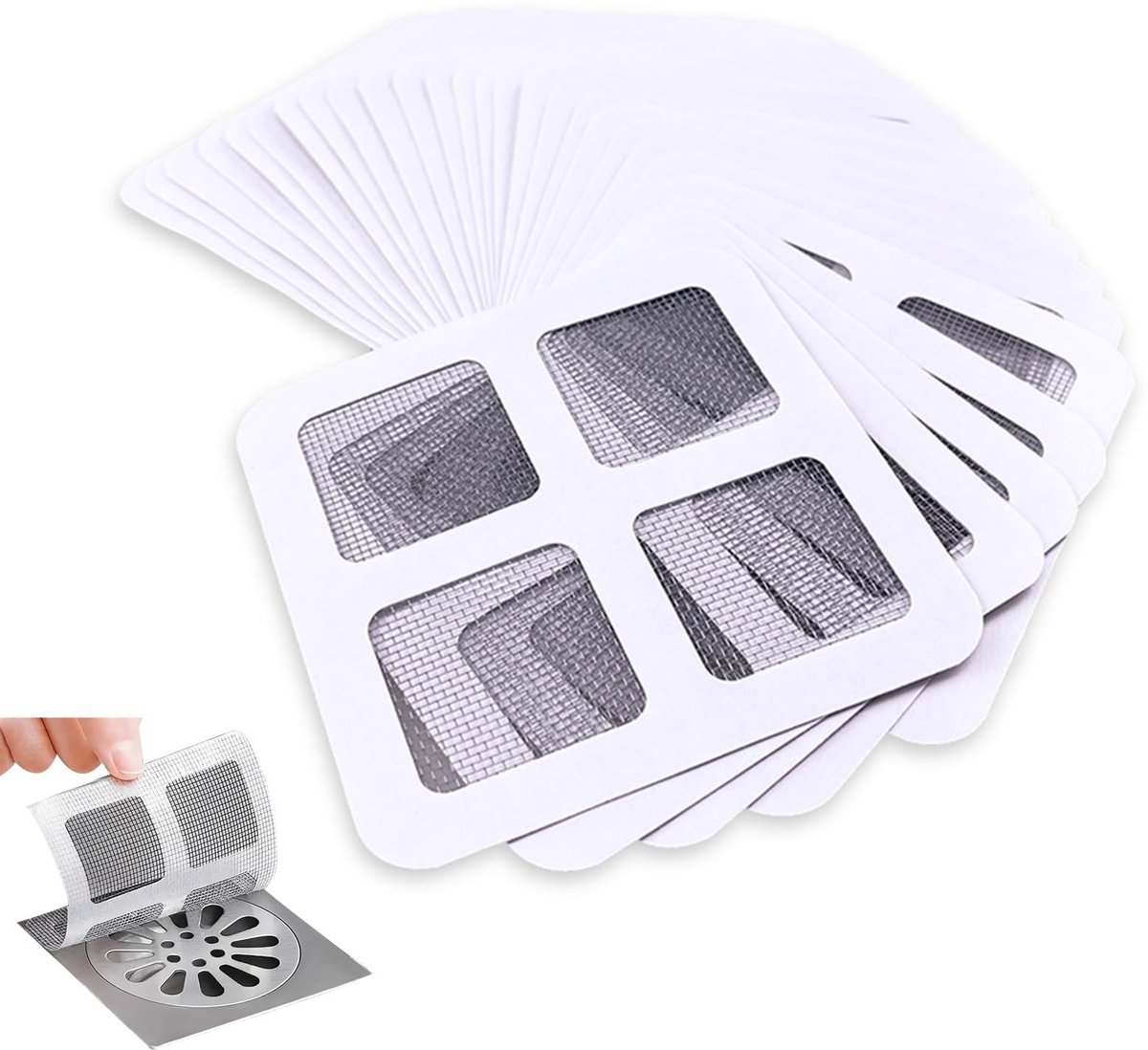 Dailygoods- Haarzeef 50 Stuks - Zelfklevend - Afvoerhaar - Haarvanger Douche - Afvoerzeef Wastafel - 10 x 10 cm - Eenvoudig en Comfortabel