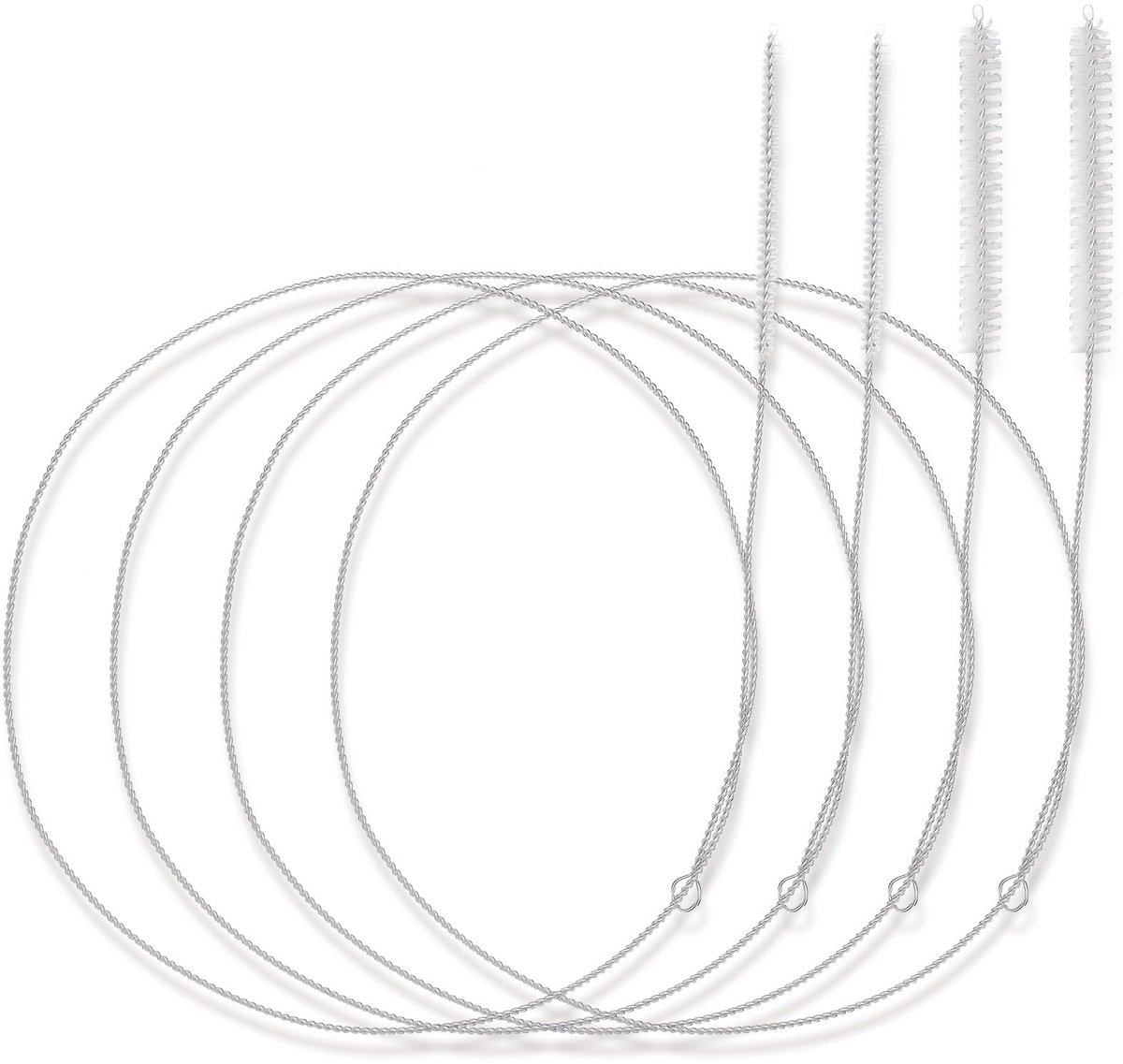 Dailygoods- Reinigingsborstel extra lang - 4 stuks - Zuigbuis borstels - Zachte nylon haren - Roestvrij staal - 100 cm lengte - Buisborstel