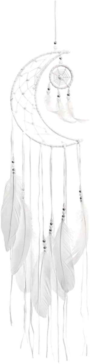 Dailygoods- Hanger met veer - Dromenvanger - Creatieve woondecoratie - Wit - Handgeweven - Uniek ontwerp