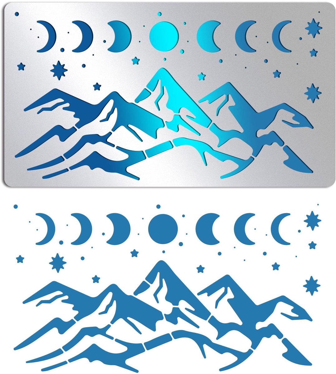 Dailygoods- Sjabloon Maanfase/Berg - 17,7 x 10,1 cm - Herbruikbaar Schildersjabloon - Voor Houtverbranding/Nagels - Creatieve Hobby - Ambachtelijke Ervaring - Schilderstencil