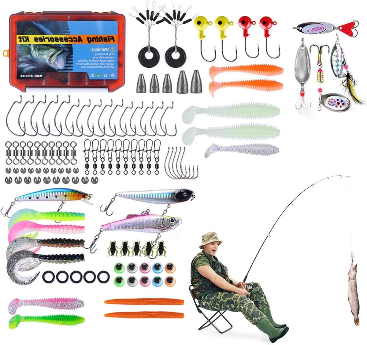 Kunstaas-set voor – uitrustingsset met etui | complete set | voor zoet water buitenshuis lage forelrivieren meren vijvers ideaal voor de vakantie van de familie 's ochtends