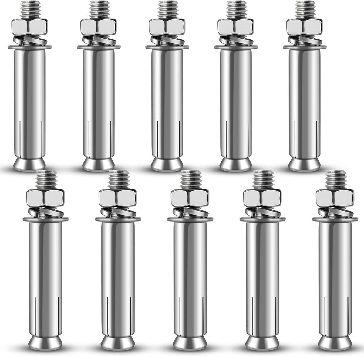 Dailygoods- Boutenanker 10 Stuks - M8 x 60 mm - Zware Ankers - Roestvrij Staal - Wiganker voor Wandbouw - Geschikt voor Gipsplaat en Meubels - Expansieplug