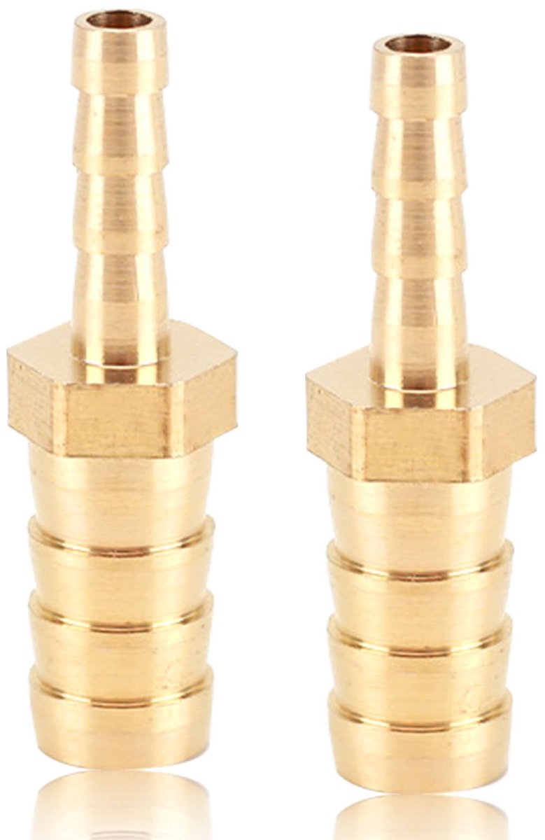 Dailygoods- Slangverbinder Messing - 8 mm naar 6 mm - Slangaansluiting - Verloopstuk - 2 Stuks - Voor Water- en Olieleiding