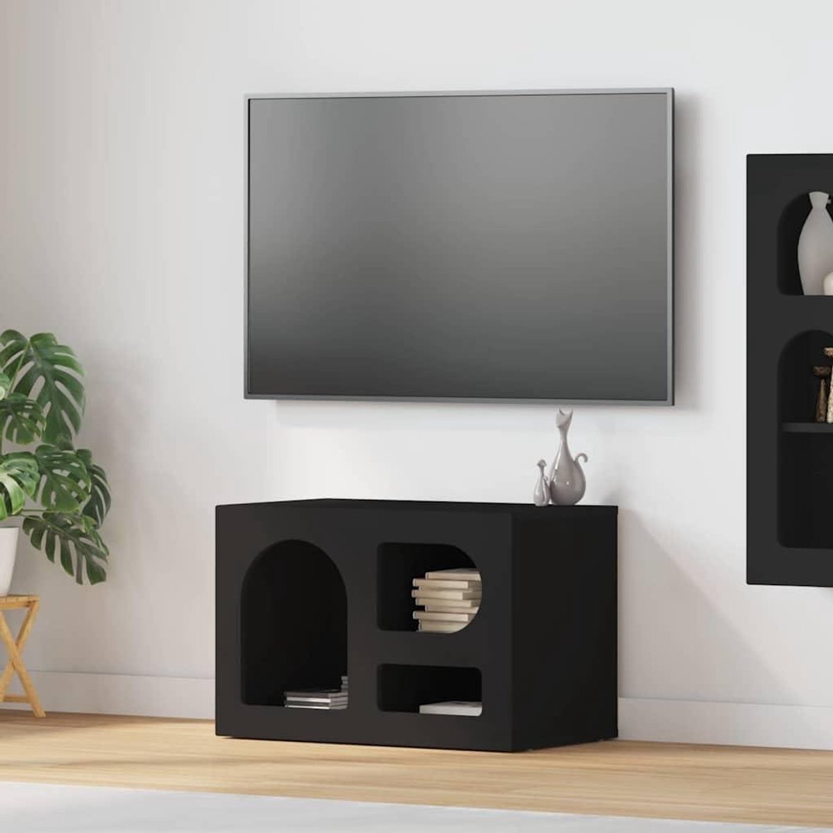 TV-kast hout - Mediameubel - Opbergen media - Moderne lijnen - 60x35x40 cm - Zwart