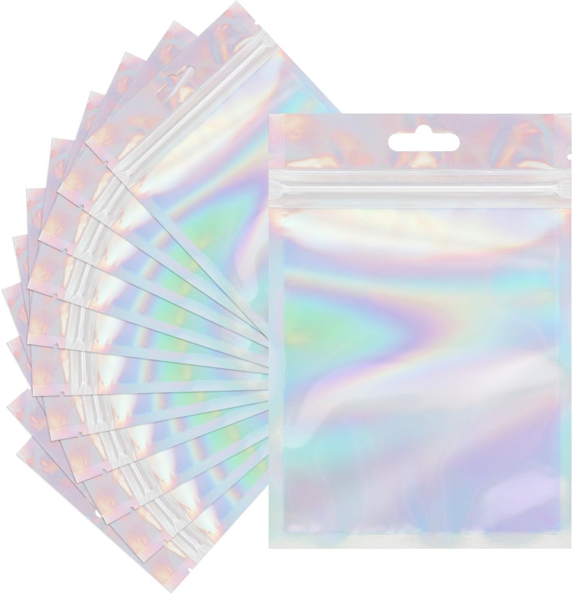 Dailygoods- Mylar Zakjes 120 Stuks - 10,5 x 15 cm - Druksluiting - Hersluitbare Holografische Zakjes - Foliezakjes - Ophanggat voor Verpakken - Verpakkingszakjes