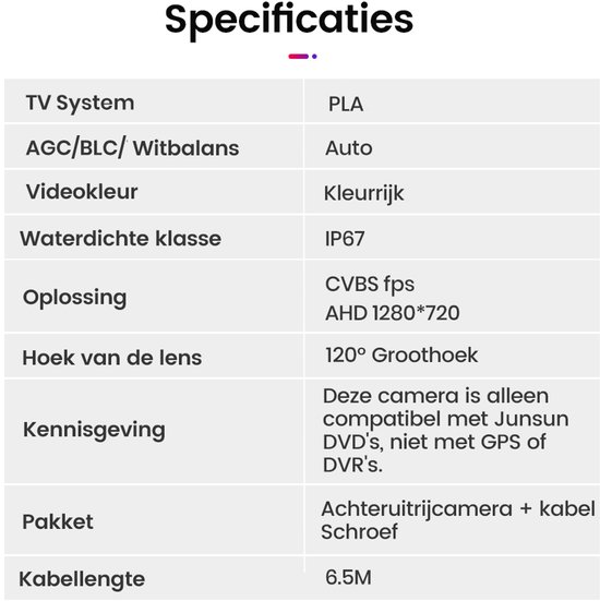 Universele achteruitrijcamera, AHD 720P high-definition formaat, IP68 stofdicht en waterdicht, 6,5 meter kabel van Universele — afbeelding 3