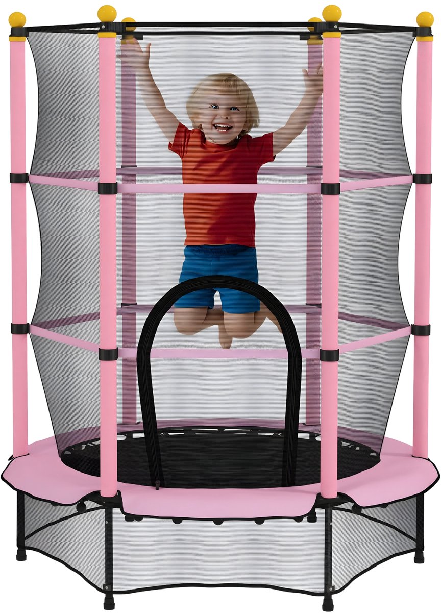 Kindertrampoline Ø140 cm – Trampoline voor Kinderen 3-10 Jaar – Tuintrampoline met Veiligheidsnet – Roze