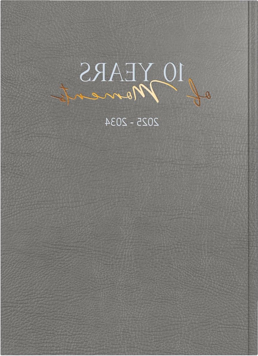 10-jaarkalender - Dagboek Notitieboek - Momenten Vastleggen - Draadbinding Kunstleer - A4 Formaat - Grijs