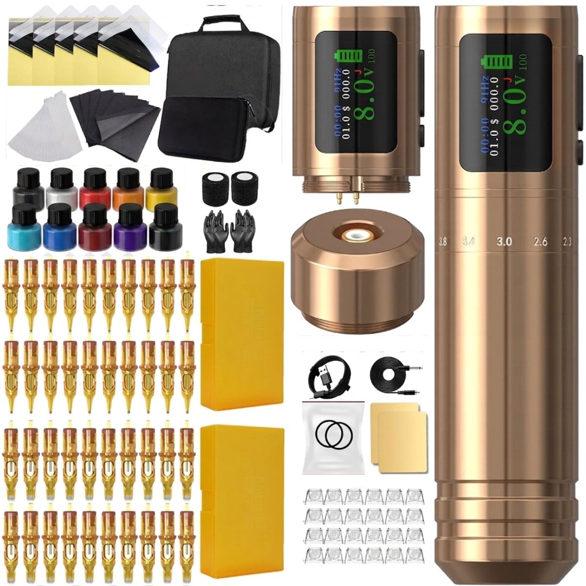 DailySupplies® Tattoo Machine met Accessoires - Tattoo kit Draadloos - Complete Set -Goud