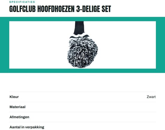 Dailygoods- Golfclub Hoofdhoezen 3-delige Set - Geschikt voor Driver (460cc) - Fairway - Gebreide Stof - Zwart/Wit - Bescherming tegen Krassen - Headcovers van Dailygoods — afbeelding 3