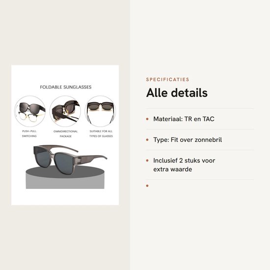 Zonnebril Gepolariseerd - Overzet Zonnebril Dames - UV-bescherming - Wrap Over Bril - Lichtgewicht - Comfortabel TR-frame - Overzetzonnebril — afbeelding 2