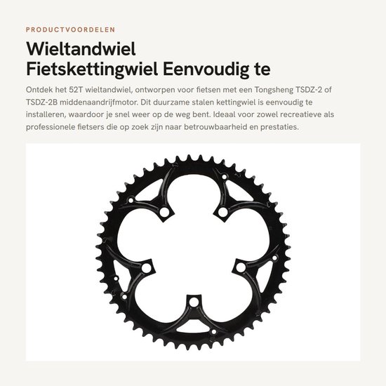 Dailygoody - Wieltandwiel - Fietskettingwiel - Eenvoudig te installeren - 52 Tanden - Stalen remschijfmontage - Geschikt voor TSDZ-2 TSDZ-2B - Model F... van Merkloos	 — afbeelding 4