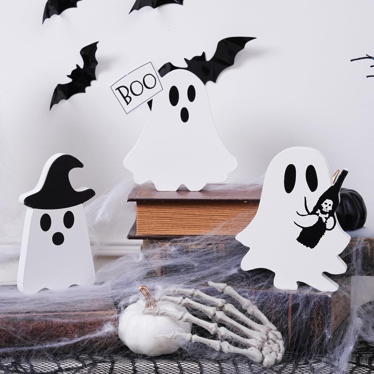 Dailygoods- Spookbordjes 3 Stuks - Houten Tafeldecoratie - Halloween Decoratie - Duurzaam - Schattig Design - Ideaal voor Feest - Tafelborden