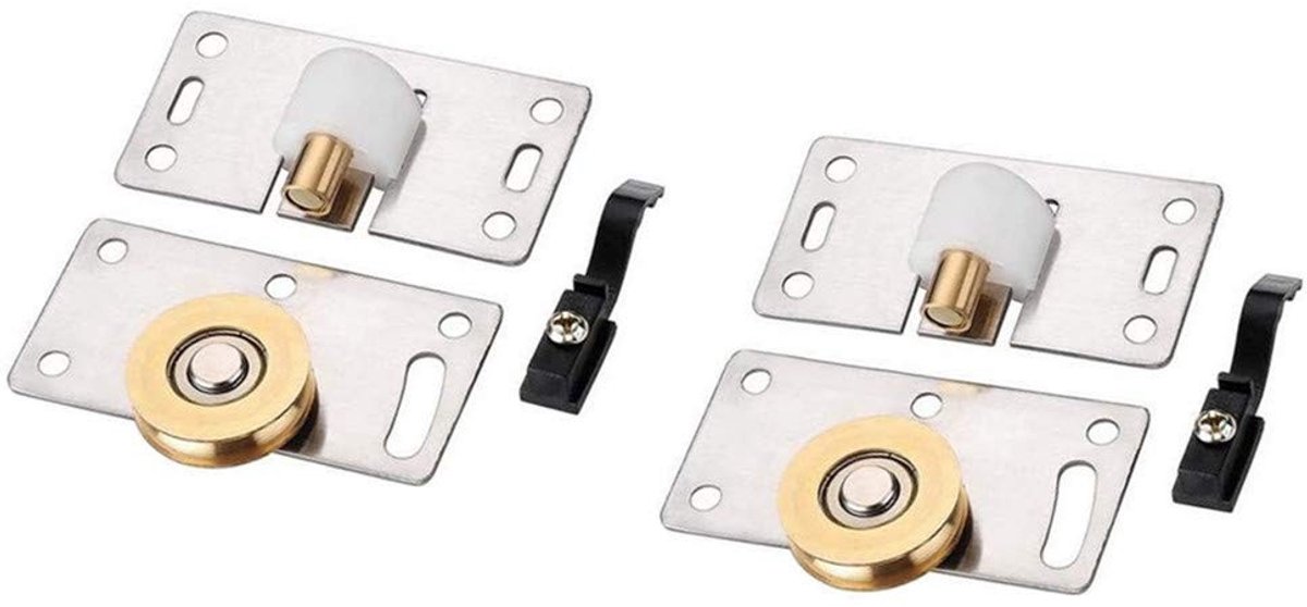 Dailygoods- Schuifdeurwielen Set van 2 - Hoogwaardige RVS/ Koper - Geschikt voor Kasten/ Deuren - 7.5 cm Lang - 3 cm Diameter - Schokbestendig - Deuropeningen