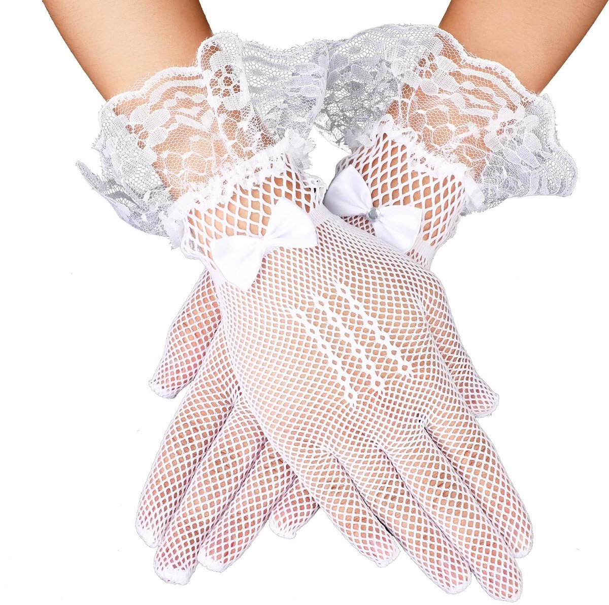 Dailygoods- Dameshandschoenen Elegante Korte Kanten - 2 Stuks - Bruiloft/Feest - Kostuumaccessoires - Bescherming Tegen Zon - Wit 26*8cm - Kostuumhandschoenen