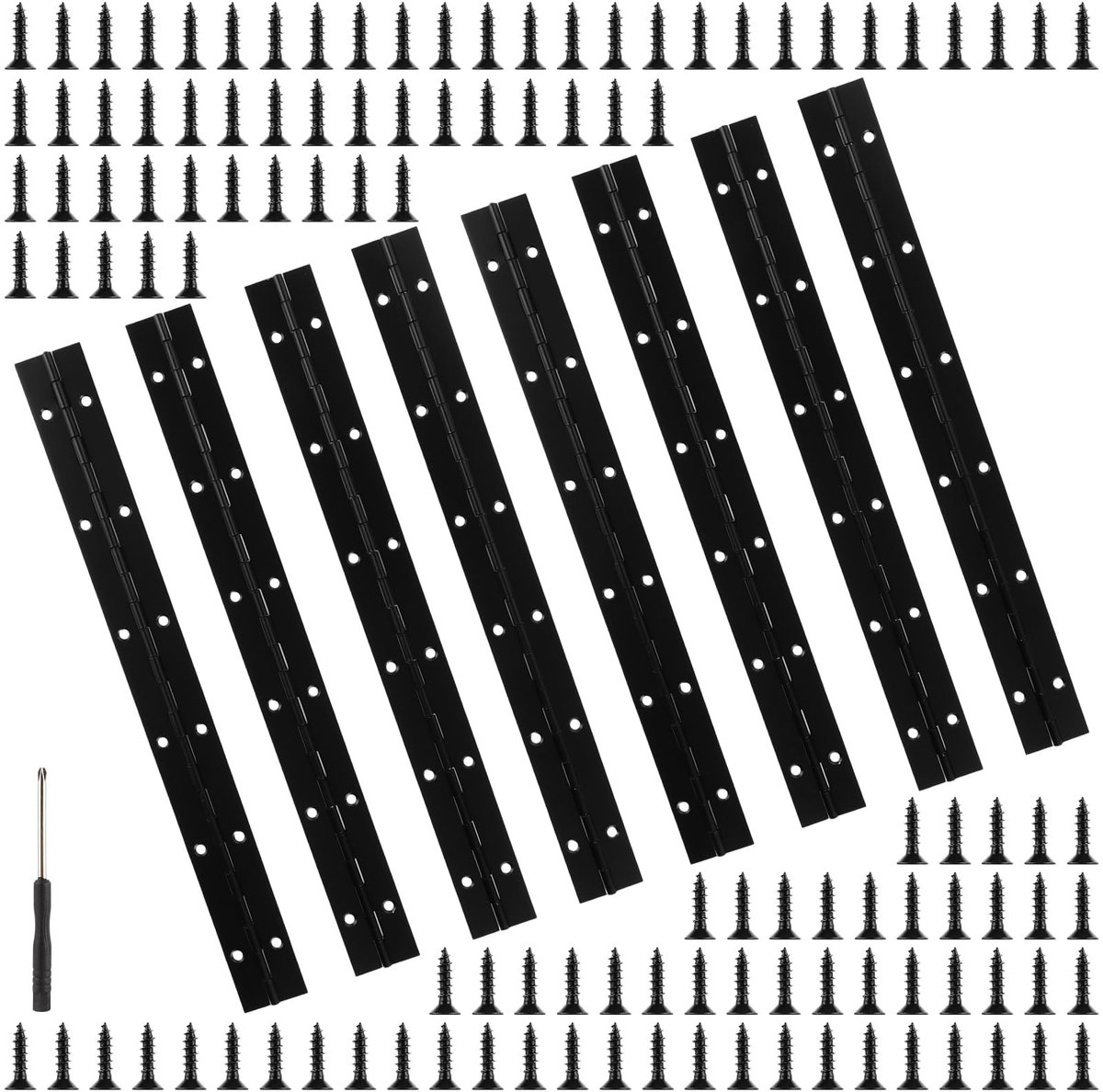 Dailygoods- Piano Tape 8 Stuks - 300 × 30 mm - Roestvrij Staal - Scharnieren - Zwart - Voor Meubels - Scharnier