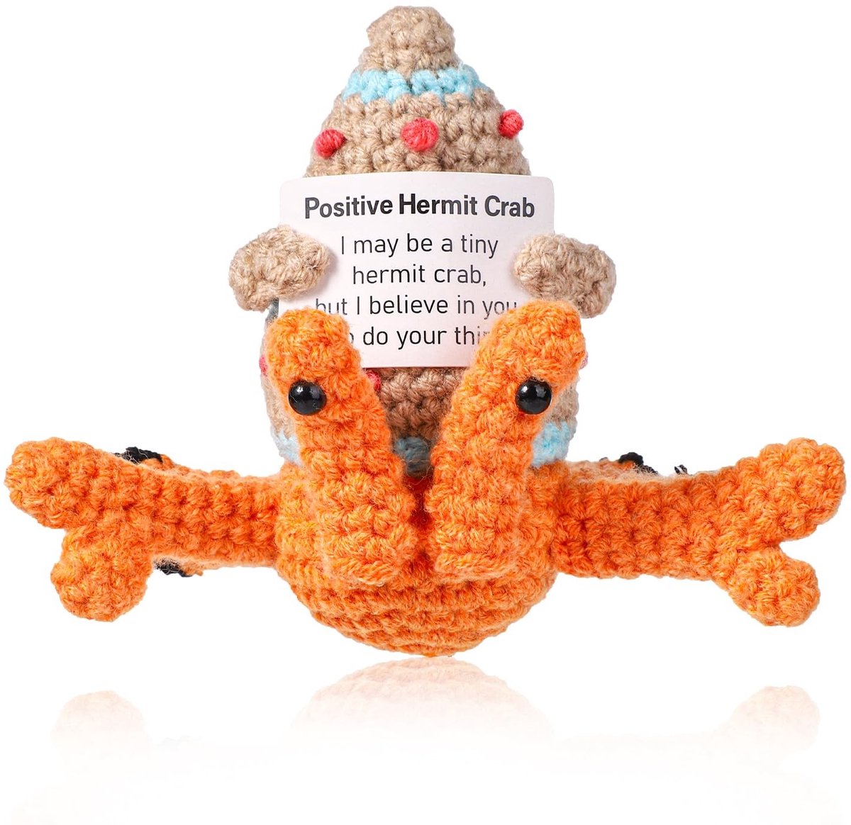 Dailygoods- Gehaakte Krab - Positief Dier - Gebreide Heremietkreeft - Wollen Draad - Compact 9x14 cm - Lichtgewicht Decoratie - Gehaakt Dier