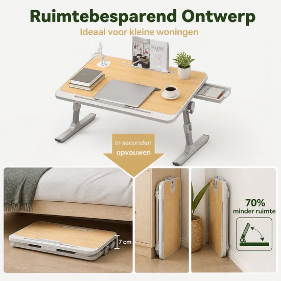 Ruimtebesparend ontwerp, ideaal voor kleine woningen. Klapbaar tot 7cm dik en neemt 70% minder ruimte in beslag.