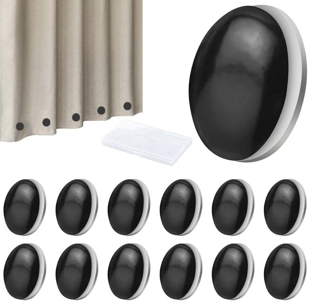 Dailygoods- Gordijngewichten 12 Paar - Magnetische Gordijnverzwaarders - Ronde Gewichten - Voor Gordijnen/Tafelkleden - Zwart - 4 cm Diameter
