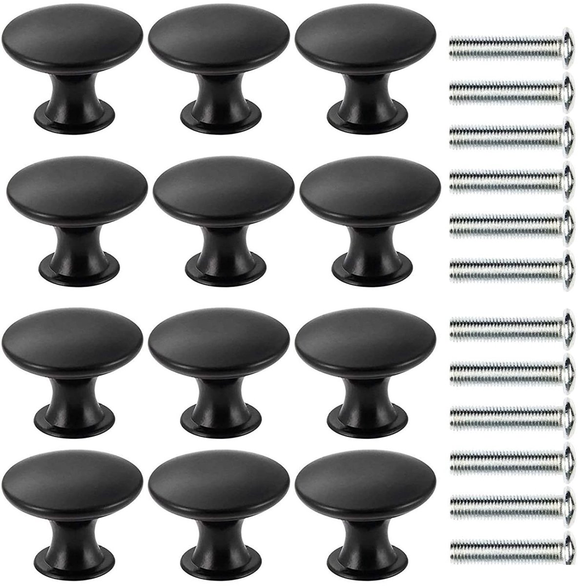 Dailygoods- Deurklink 12 Stuks - Kastknoppen - Zwart - Zinklegering - 30mm - Duurzaam Ontw