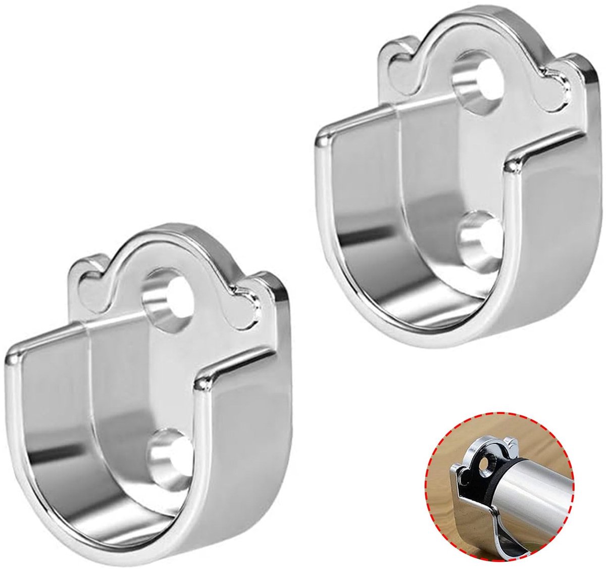 Dailygoods- Garderobehaak Zinklegering - Beugel/Flens - Douchegordijnsteun - Staafhouder - Geschikt voor 19mm Staaf - Duurzaam en Stevig