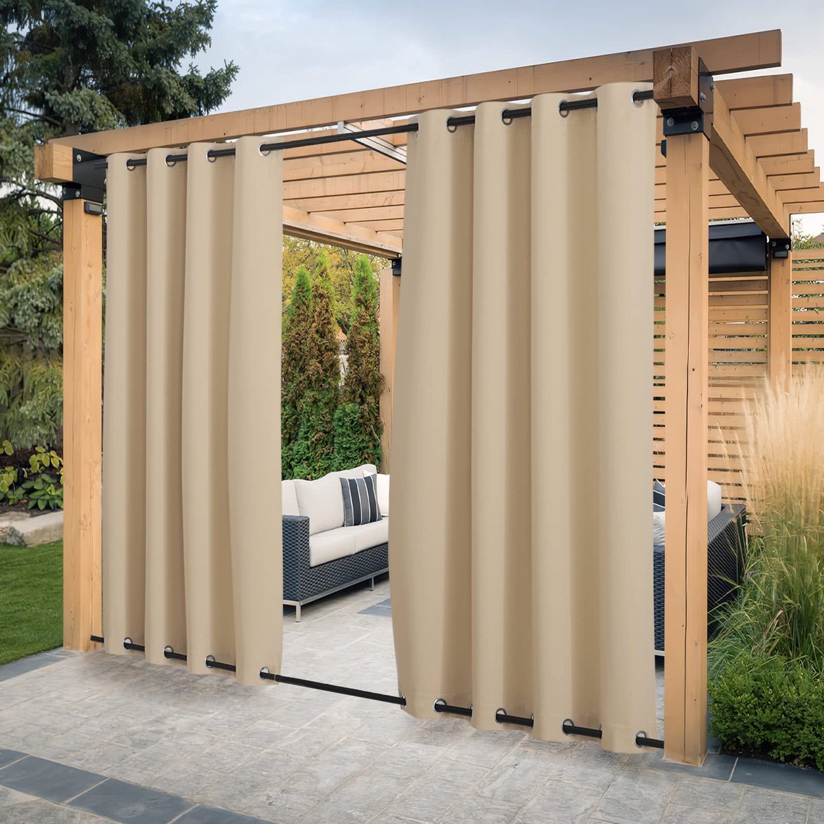 Dailygoods- Thermische Gordijnen Hittebestendig - Antikou - Voor Binnen/Buiten - Dubbele Ogen - 132 x 213 cm - 2 Stuks - Buitengordijnen