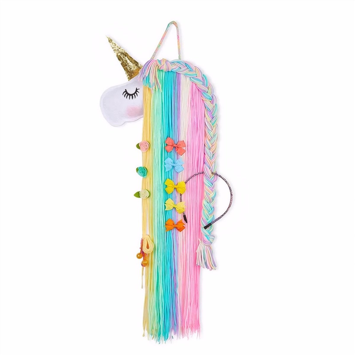 Dailygoods- Haaraccessoires Organizer - Eenhoorn Haarspeldenhouder - Wandopslag Hout - Haarbanden/Spelden - Regenboog Kleur - 70 x 25 cm