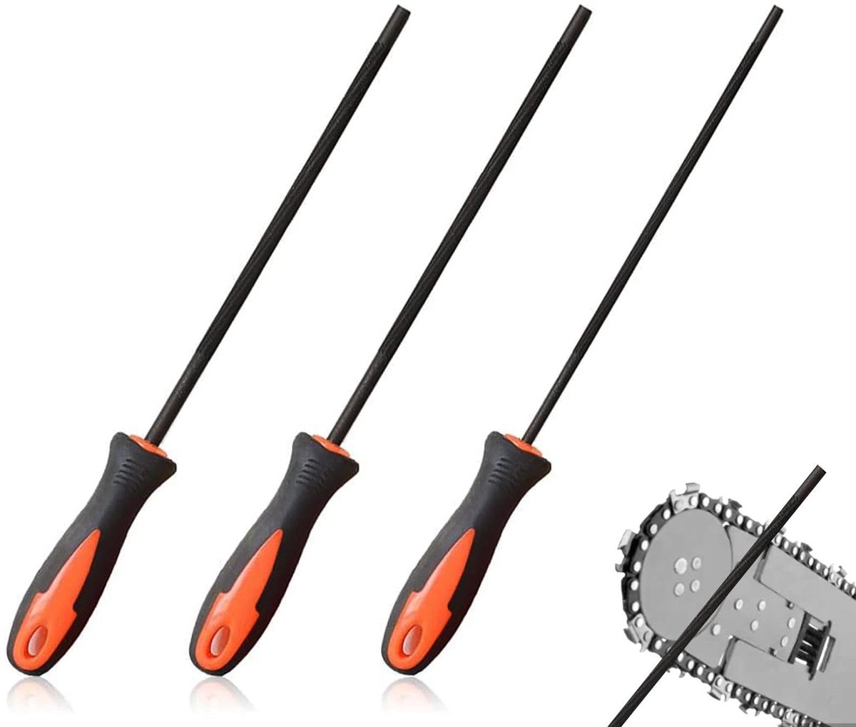 Dailygoods- Kettingzaagvijl Set - 3 Stuks - Vijlenset met Greep - Fijne Vijltanden - ABS Handgreep - Geschikt voor Kettingzagen