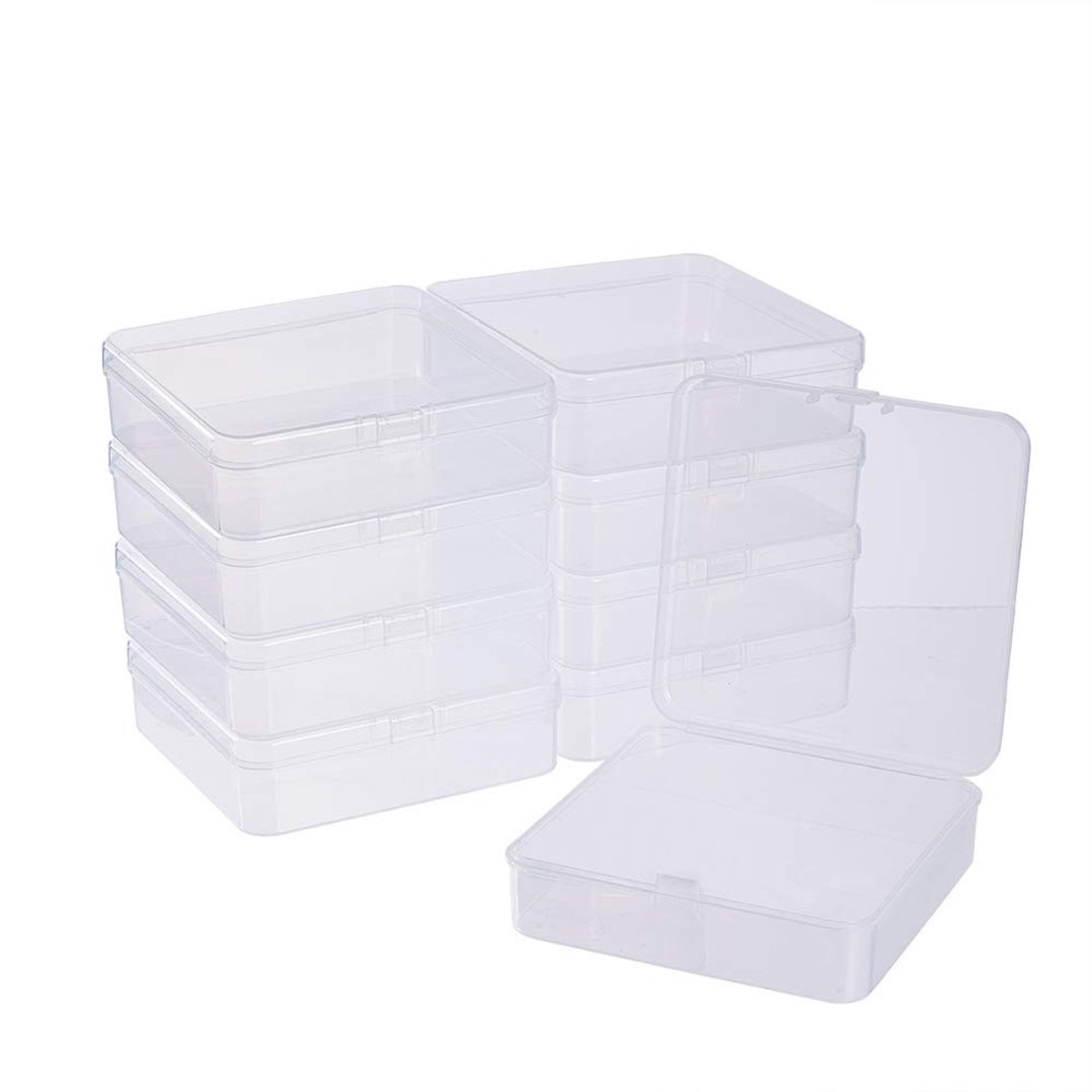 Dailygoods- Kralenopbergcontainer - 10 stuks - vierkante kunststof - sieradenorganizerbox - flip-up-deksels - 9,5 x 9,5 x 3 cm - hoogwaardig materiaal - Opbergdoos