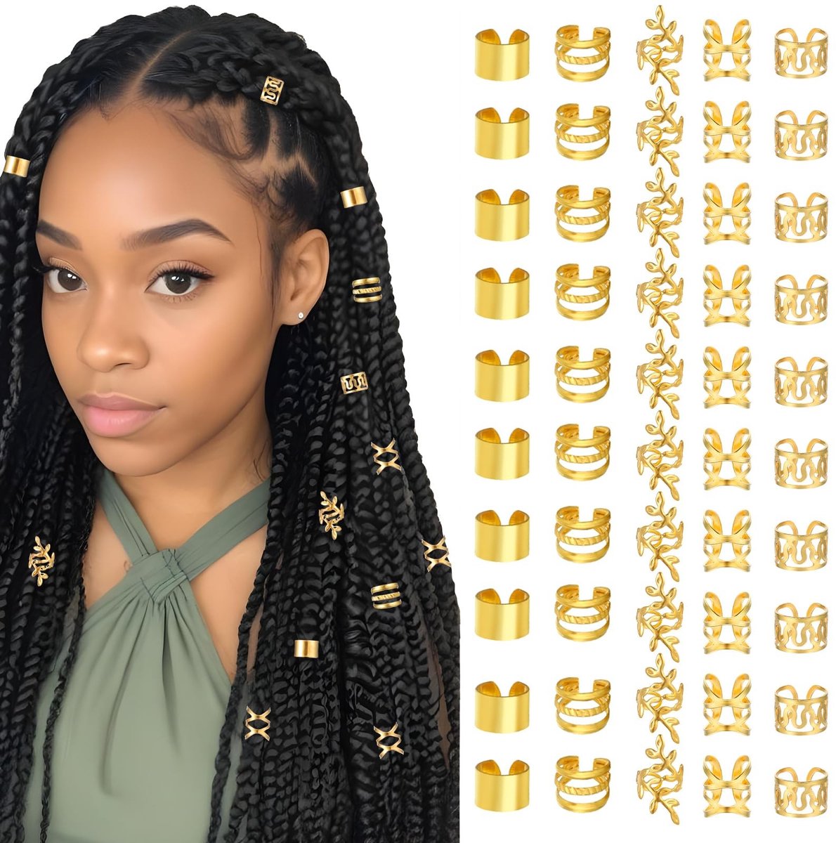 Dailygoods- Haaraccessoires 50 Stuks - Gouden Haarsieraad - Verstelbare Dreadlocks - Vlechten Sieraden - Cadeau voor Vrouwen - Eenvoudig te Dragen - Haarsieraden