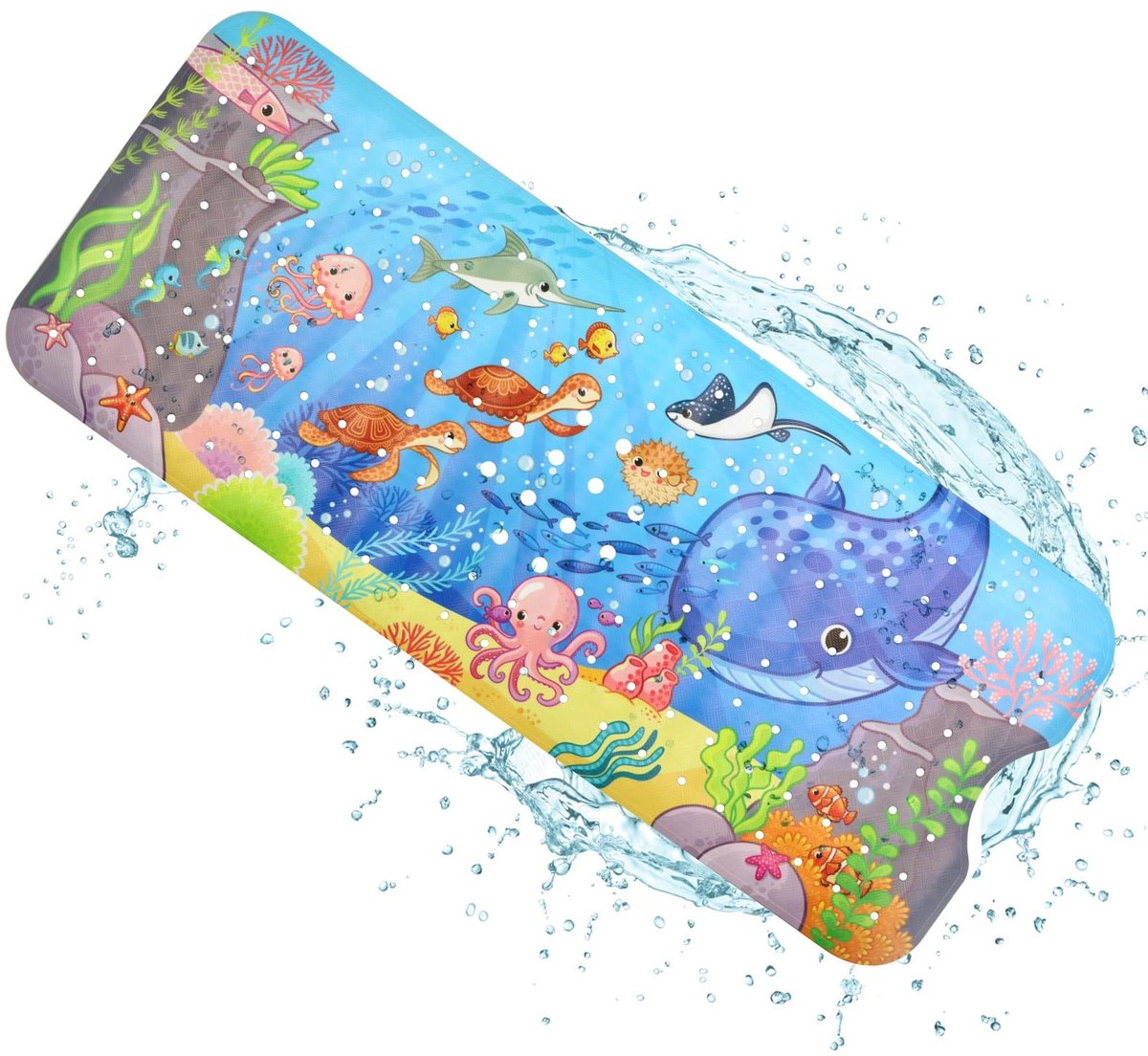 Dailygoods- Kinderbadmat Antislip - Douchemat 100 x 40 cm - Walvis Kids Cartoon - 200 Zuignappen - BPA-vrij - Schimmelbestendig