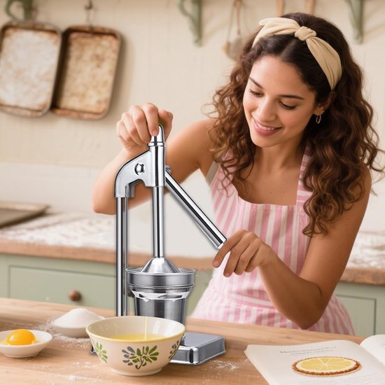 Handmatige Citruspers - Sap Pers - Verse Sappen Maken - Roestvrij Staal - 38 cm Hoog - Zilverkleurig — afbeelding 4