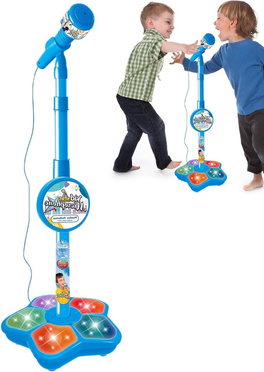 Microfoon met standaard - Zangspeelgoed - Muziekplezier - In hoogte verstelbaar - 100 cm - Blauw