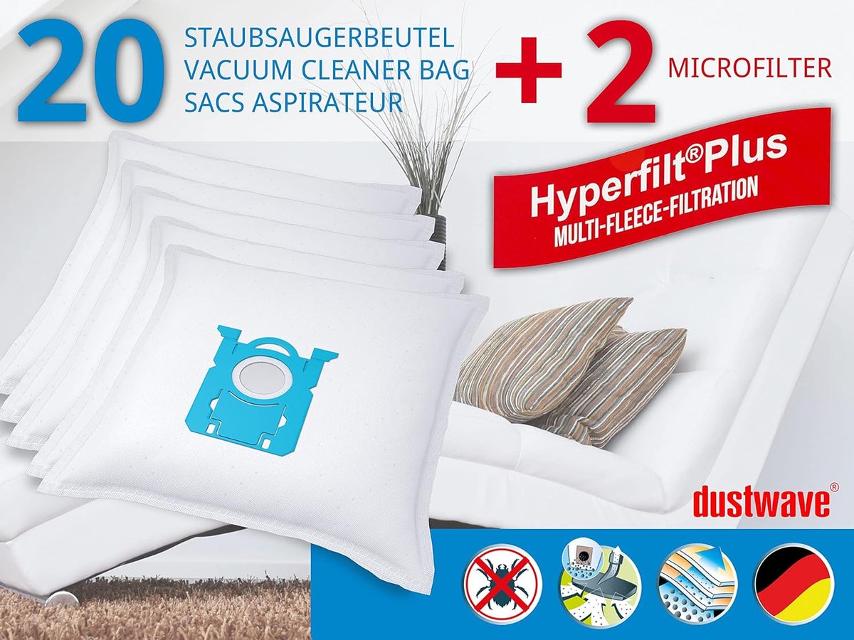 Stofzuigerzakken - Microvlieszakken - Stofzuigen - Hygiënische sluiting - 20 stuks - Wit