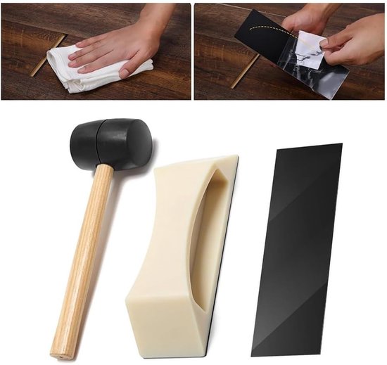 Heavy houten vloerreparatieset met rubberen hamer en wasbare kleefpads voor het sluiten van voegen in planken, robuust gereedschap voor parket en laminaat, eenvoudig te gebruiken — afbeelding 2