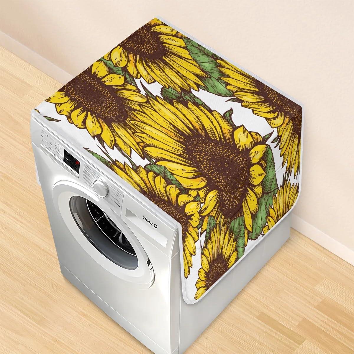 Wasmachine Drogerhoes Apparaat Cover Huishouden Organiseren Met 6 Opbergzakken 118 x 47 cm Aquarel Zonnebloem