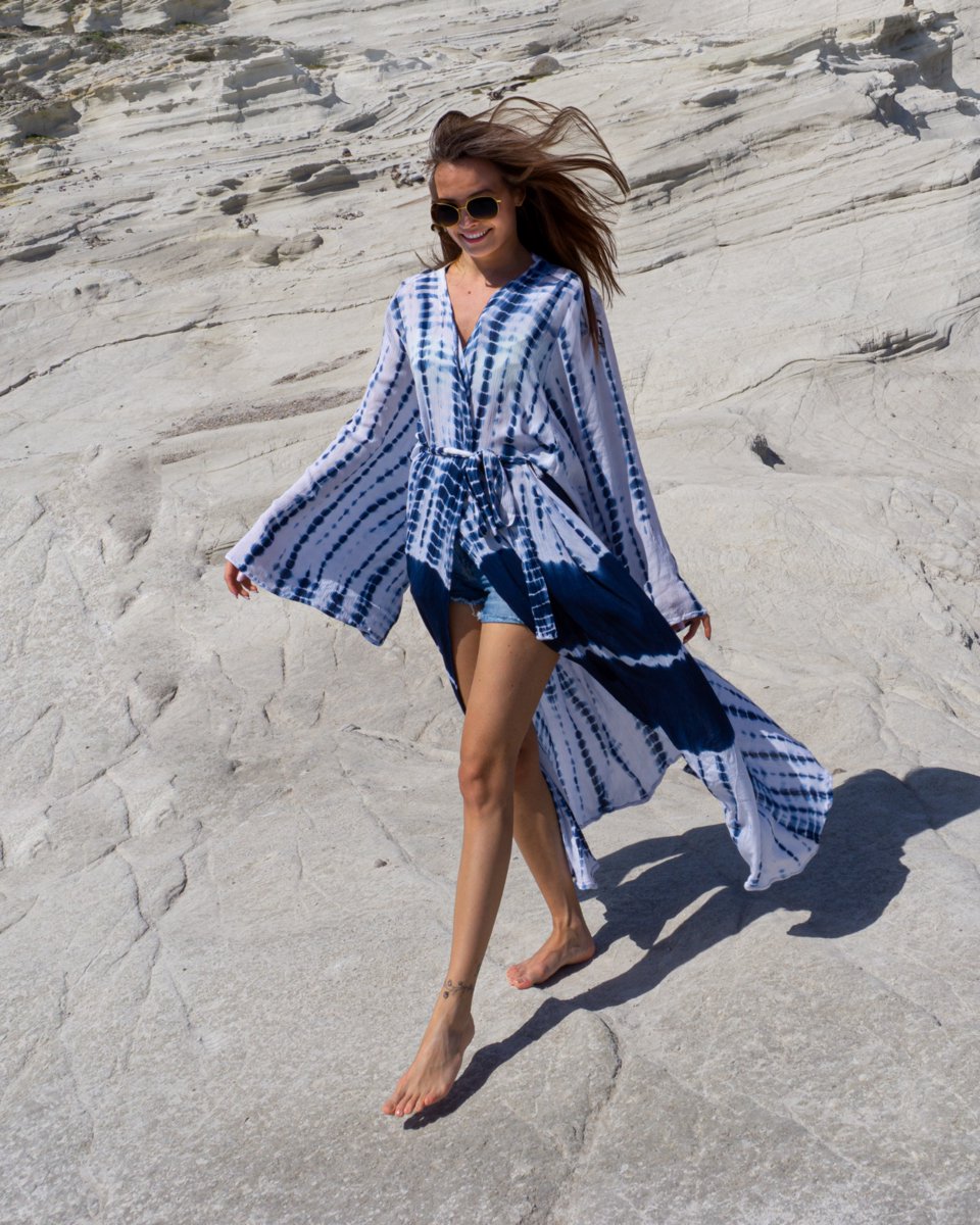 Samimi Samsara Luxe Strandkimono Blauw/Wit