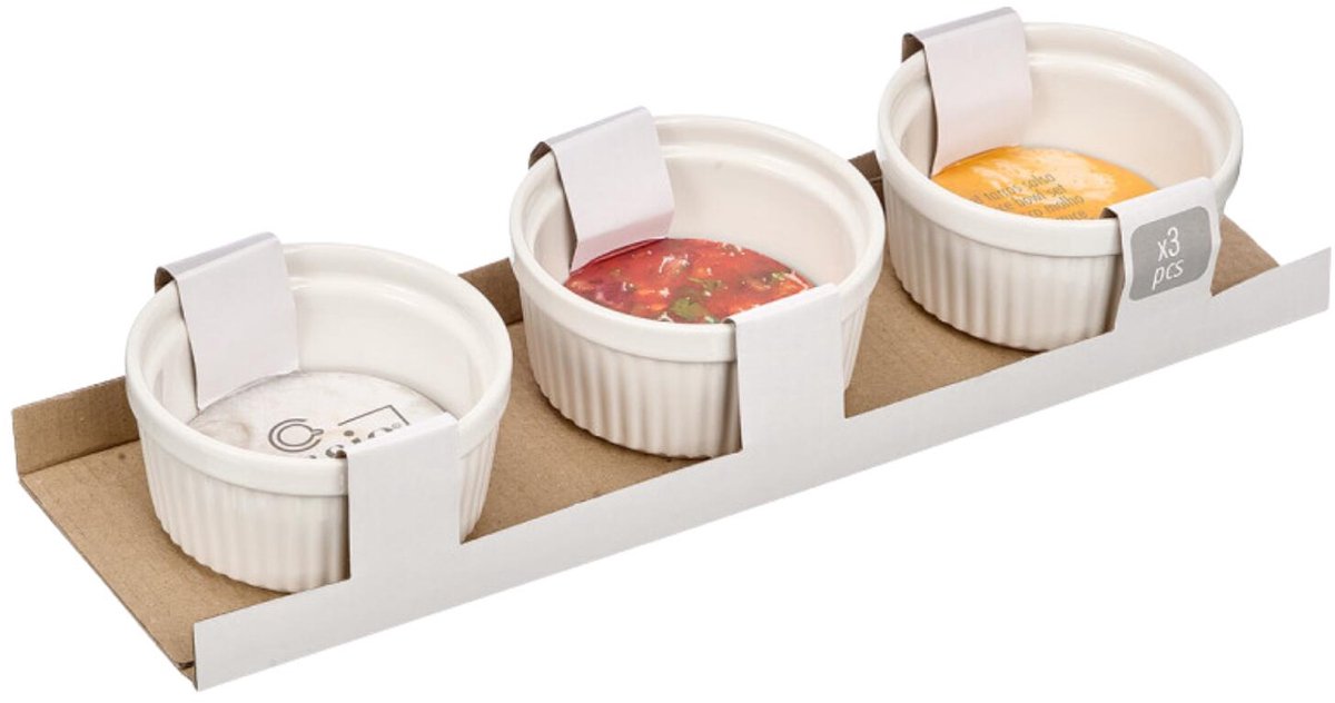 Vessia Kommetjes / serveer schaaltjes - 3x stuks - D9 x H6 cm - aardewerk - wit - ovenschaaltjes - tapas - voedsel - dessert