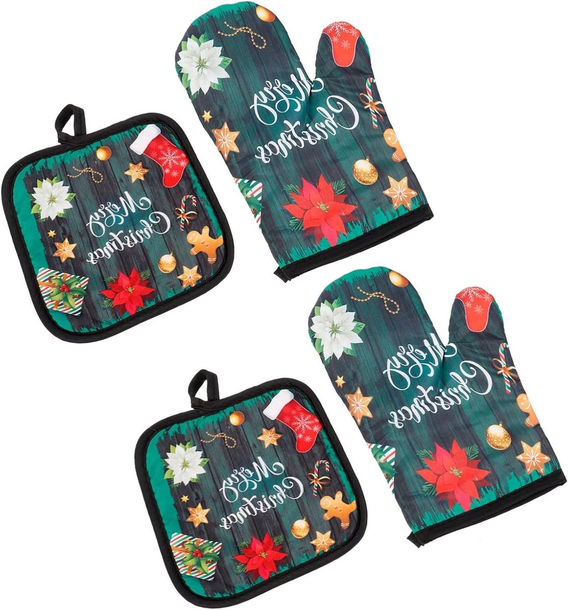 Ovenwanten Sets - Keukenhandschoenen Tafelbeschermers - Bakken Koken Grillen - Hittebestendig Flexibel - 2 Sets - Groente