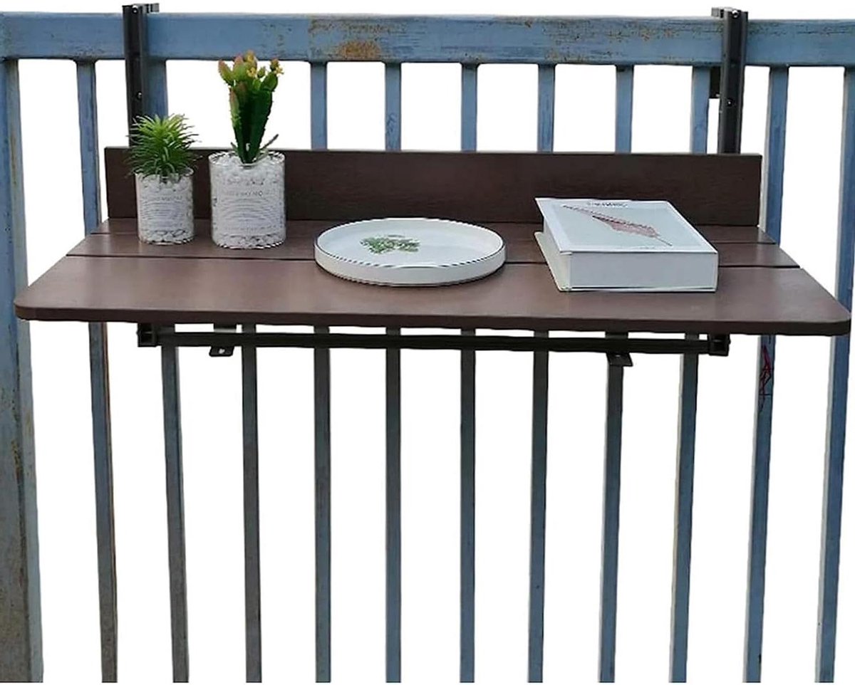 Balkontafel Hangend - Bijzettafel Buiten - Genieten van Buiten - Verstelbaar & Weerbestendig - 80x37cm - Bruin