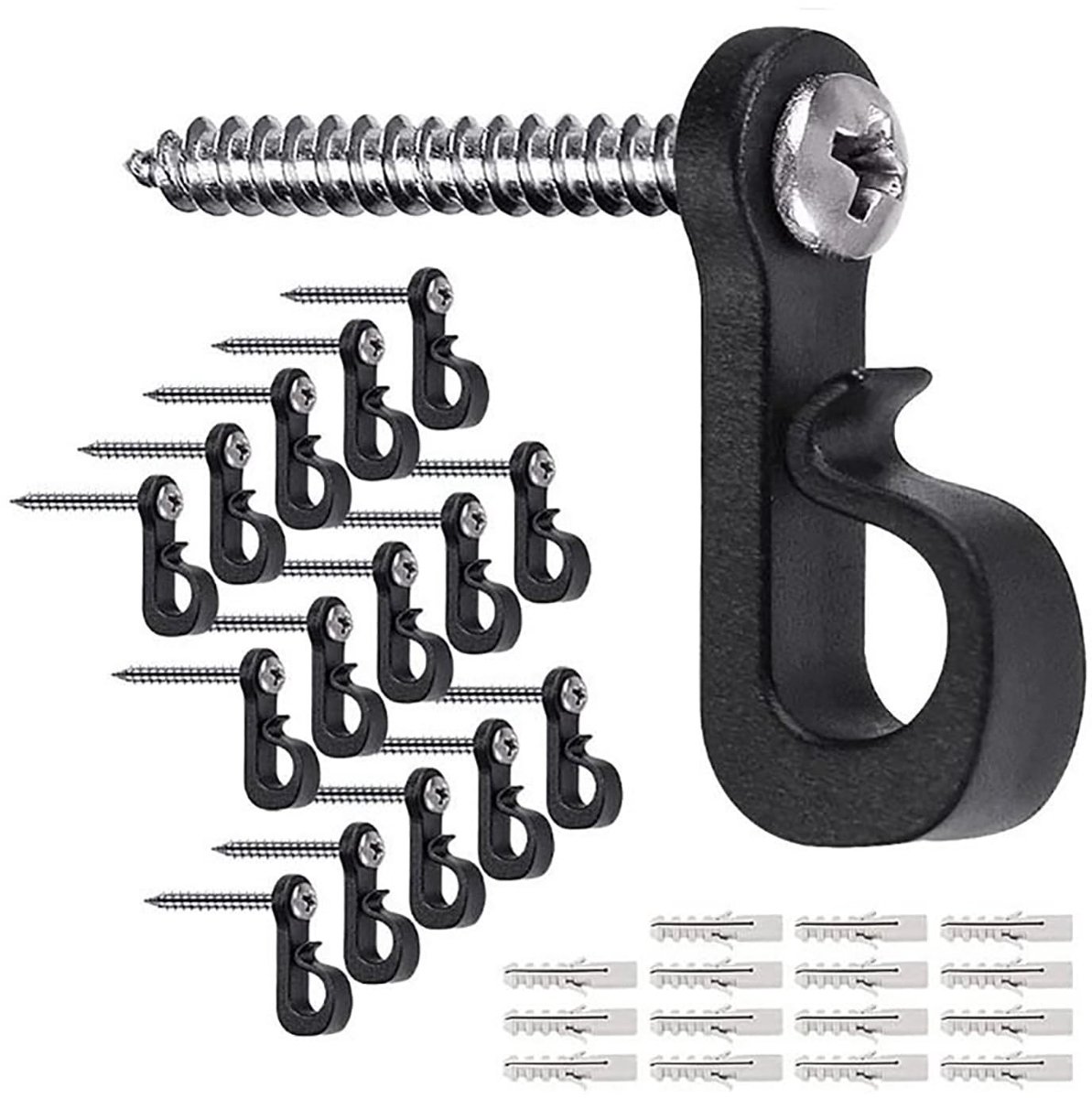 Dailygoods- Plafondhaken 20 Stuks - Metalen/Plastic - Schroefhaken - Zwart/Wit - Voor Binnen/Buiten - Draagt Tot 30 Pond - Haakjes