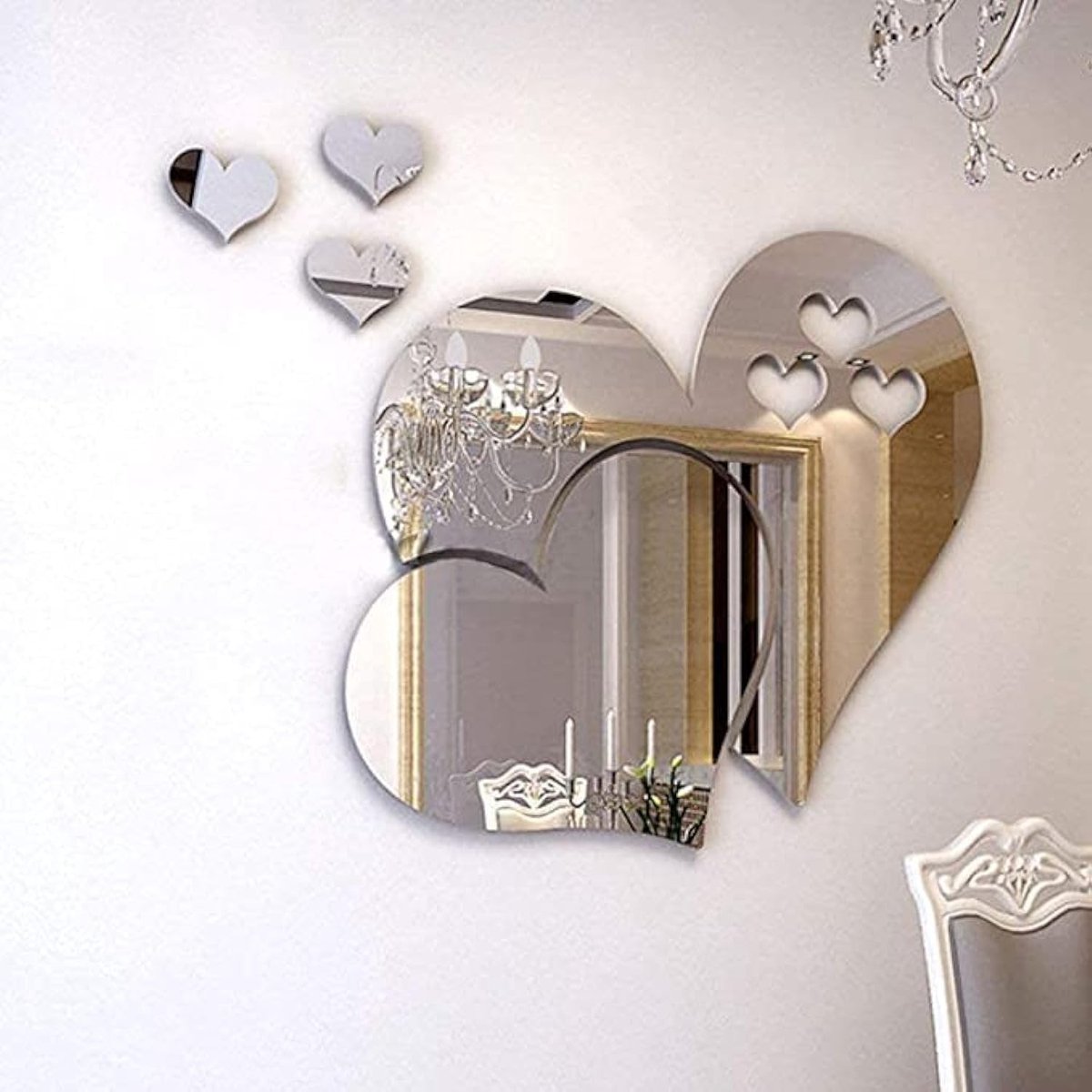 Dailygoods- Spiegel Muursticker 3D Hartvorm - Wanddecoratie Zilver - Acryl Decoratie - Set van 10 Stuks - Geschikt voor Glad/Vlak Oppervlak - Voor Binnenmuren en Ramen