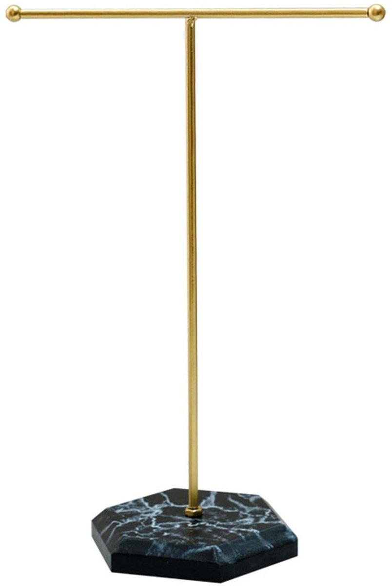 Dailygoods- Sieradenstandaard Gouden Robuuste Metalen Standaard - Sieradendoos - T-Design voor Kettingen/Oorbellen - Armband Houder - Ringenhouder - Luxe Keramische Basis - Sieradenhouder