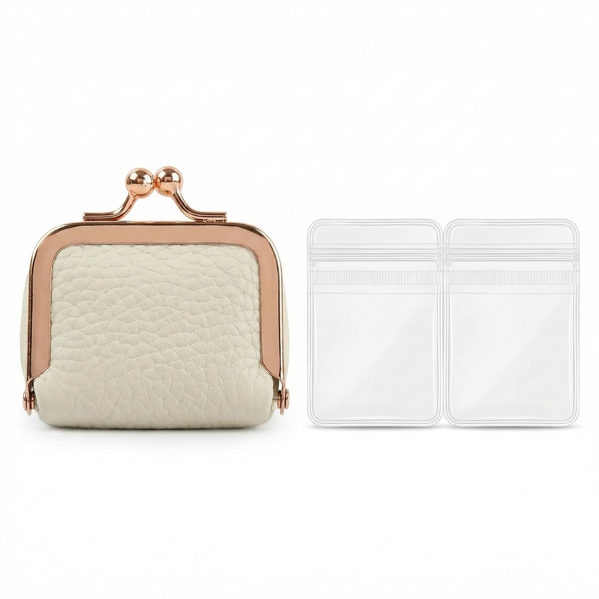 Dailygoods- Sieradendoos Klein - Echt Leer - Organizer voor Sieraden - Inclusief 10 PVC Zakjes - Handtas Formaat - Vuil Wit - Sieradenetui