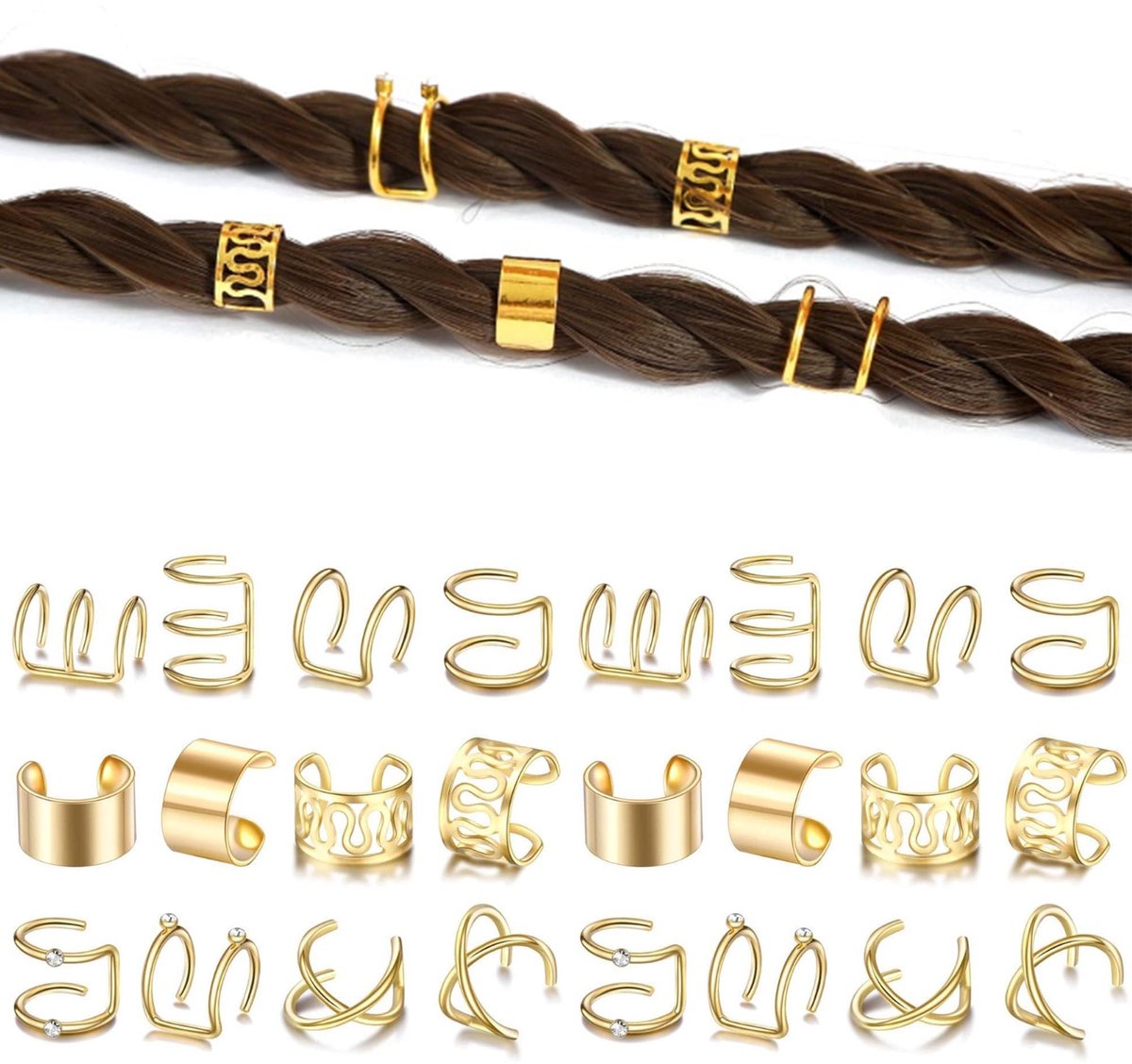 Dailygoods- Haarringen 24 Stuks - Dreadlocks Sieraden - Vlechten Accessoires - Haarspelden - Haaraccessoires Vrouwen - Modieuze Stijlen