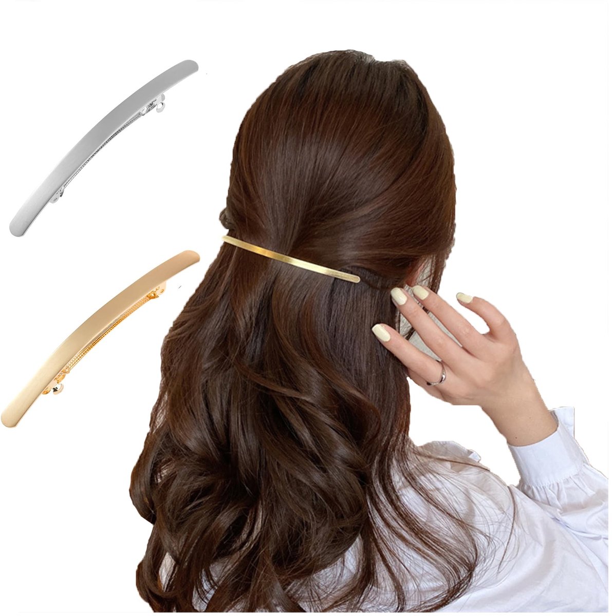 Dailygoods- Haarspeld 2 Stuks - Slanke Haarspelden - Metalen Snap Barret - Decoratief Haarsieraad - Goud/Zilver - Voor Dames